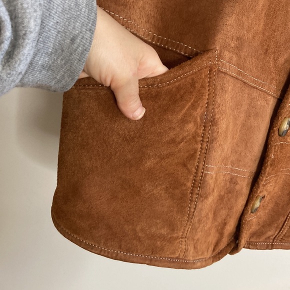 Vintage Vest Mens XL Brown Leather Cream Faux Shearling Fleece Reversible - Picture 7 of 16